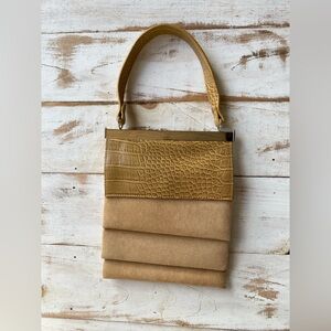 Vintage suede purse BRACIANO handbag embossed crocodile leather tan RARE 80s EUC